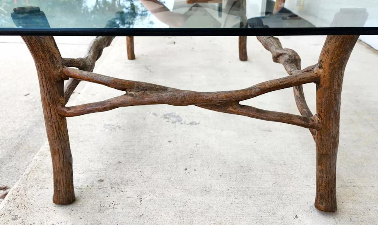 Faux Bois Branch Coffee Table Metal & Glass For Sale 2
