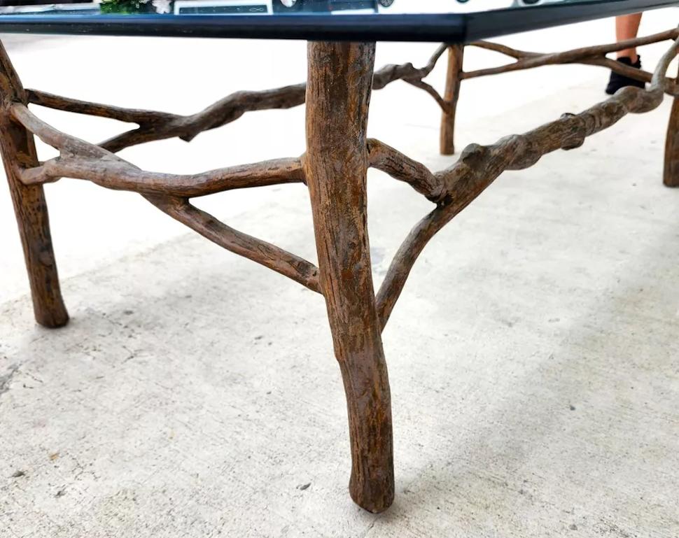 Faux Bois Branch Coffee Table Metal & Glass For Sale 3