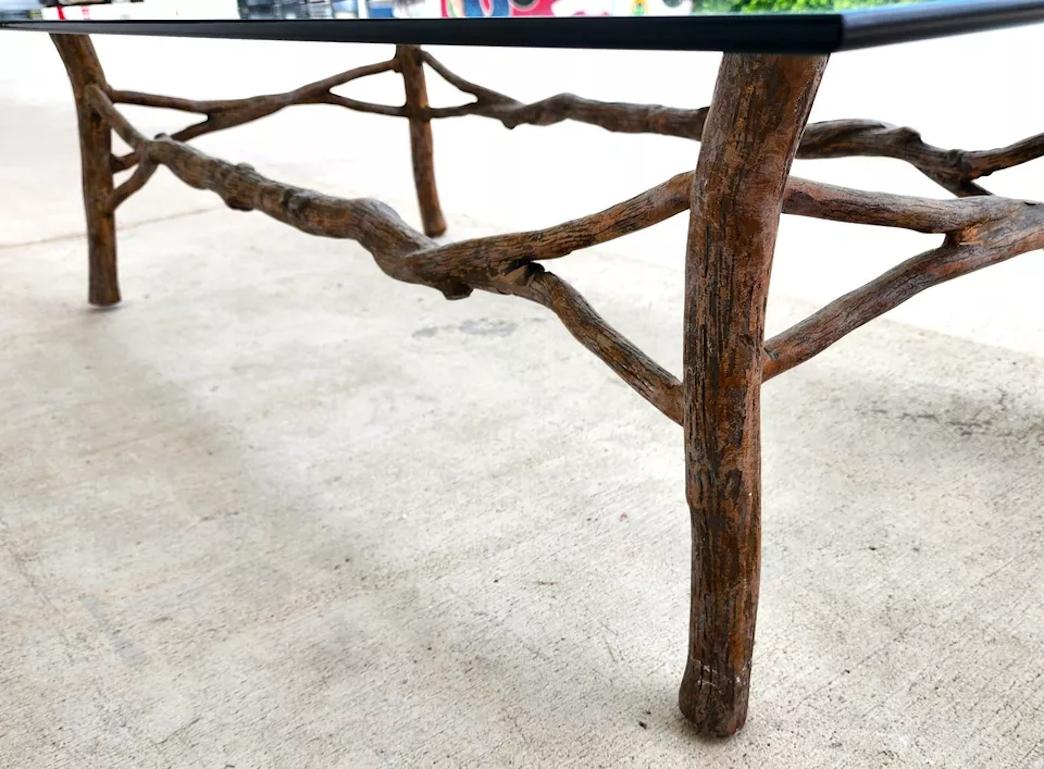 Faux Bois Branch Coffee Table Metal & Glass For Sale 4