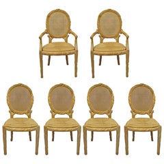 Retro Faux Bois Branch Form Cane Back Rush Seat Carved Wood Twig Dining Chair Set