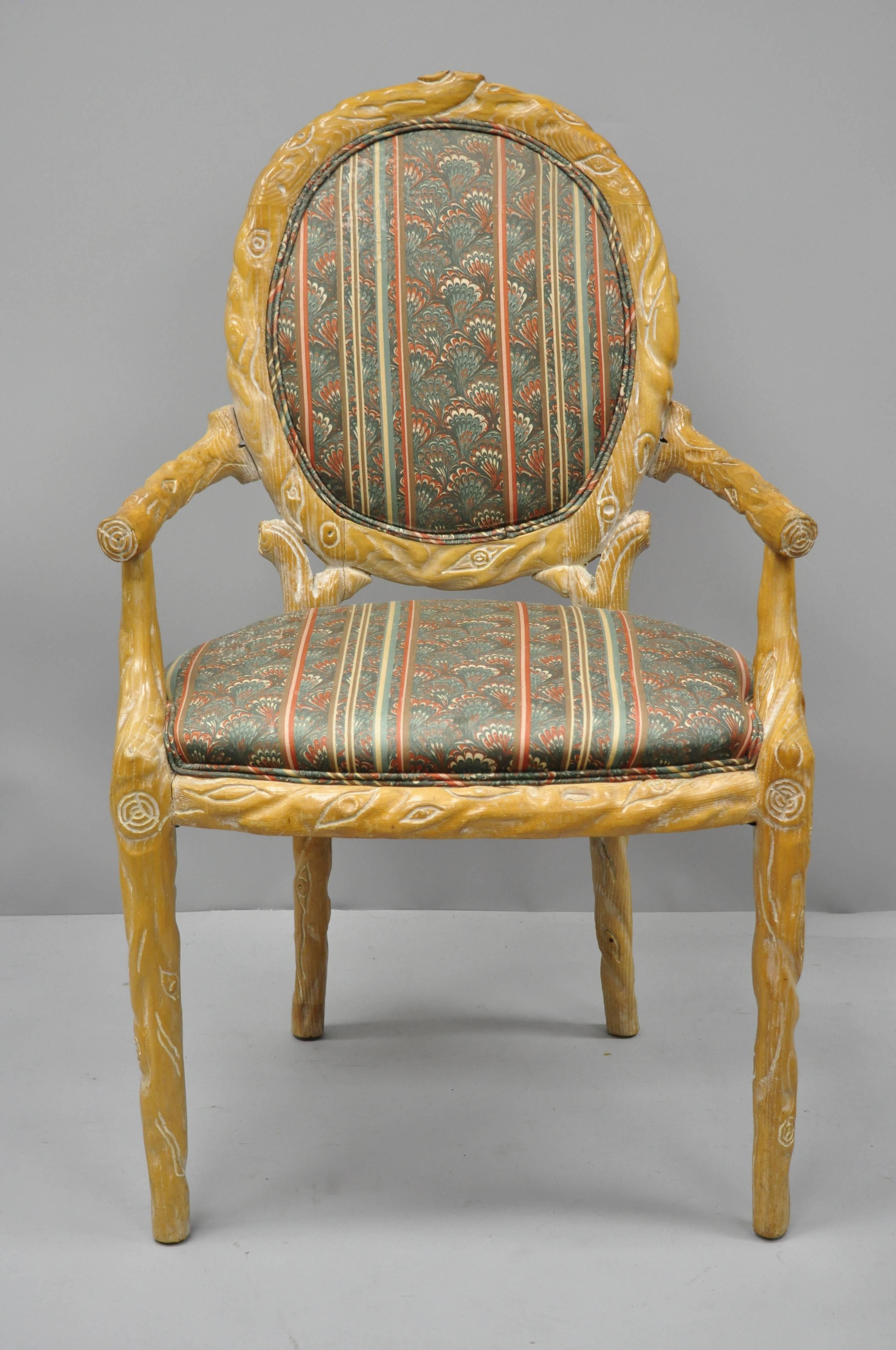 Faux Bois Branch Form Carved Wood Upholstered Back Chair Twig Dining Armchair 1
