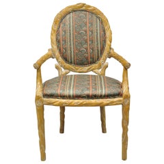 Faux Bois Branch Form Carved Wood Upholstered Back Chair Twig Dining Armchair