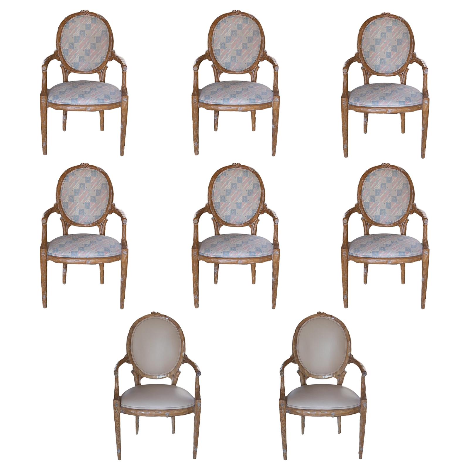 Faux Bois Branch Form Upholstered Armchairs