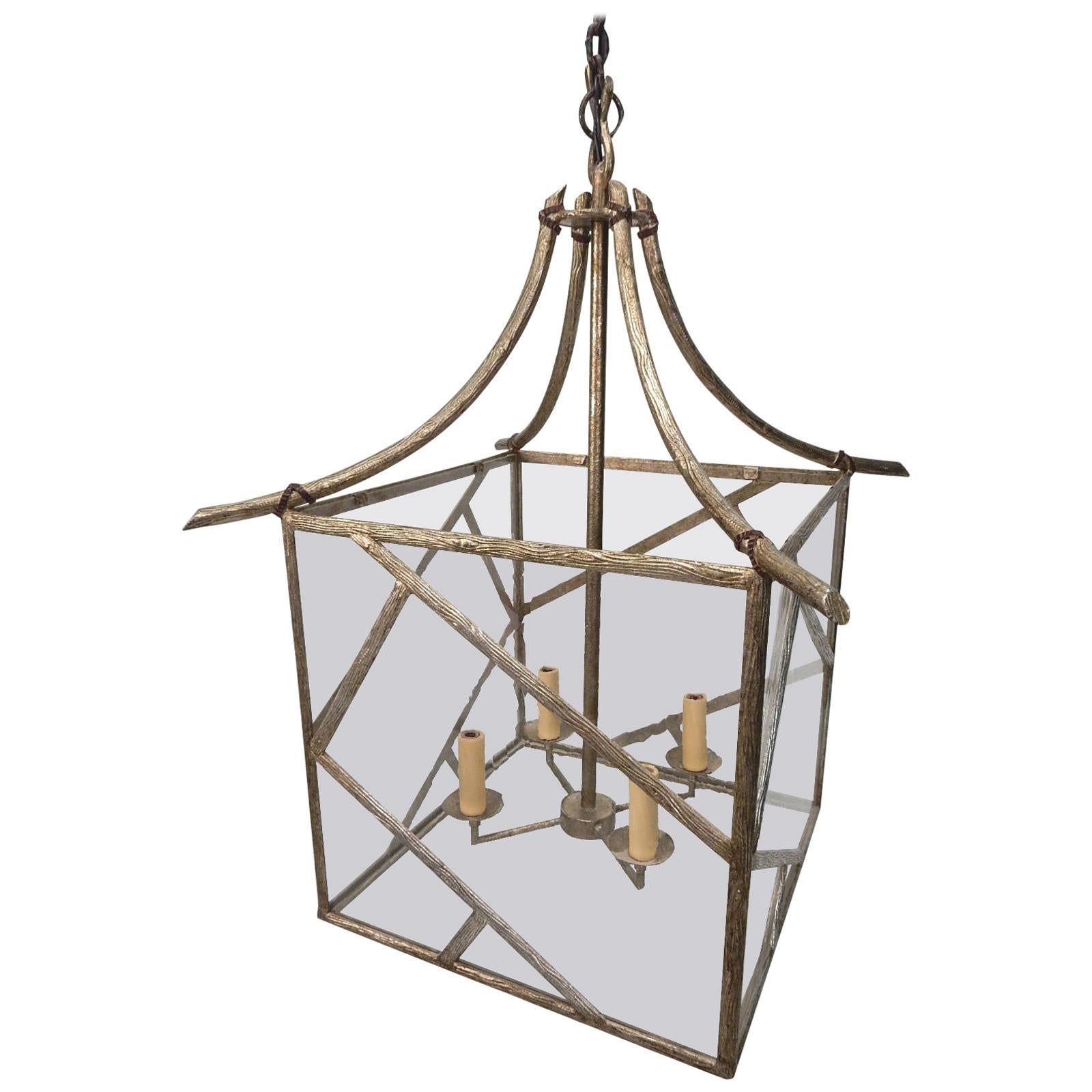 20th Century Huge Faux Bois Brass Twig Pagoda Chandelier in the Les Lananne Style