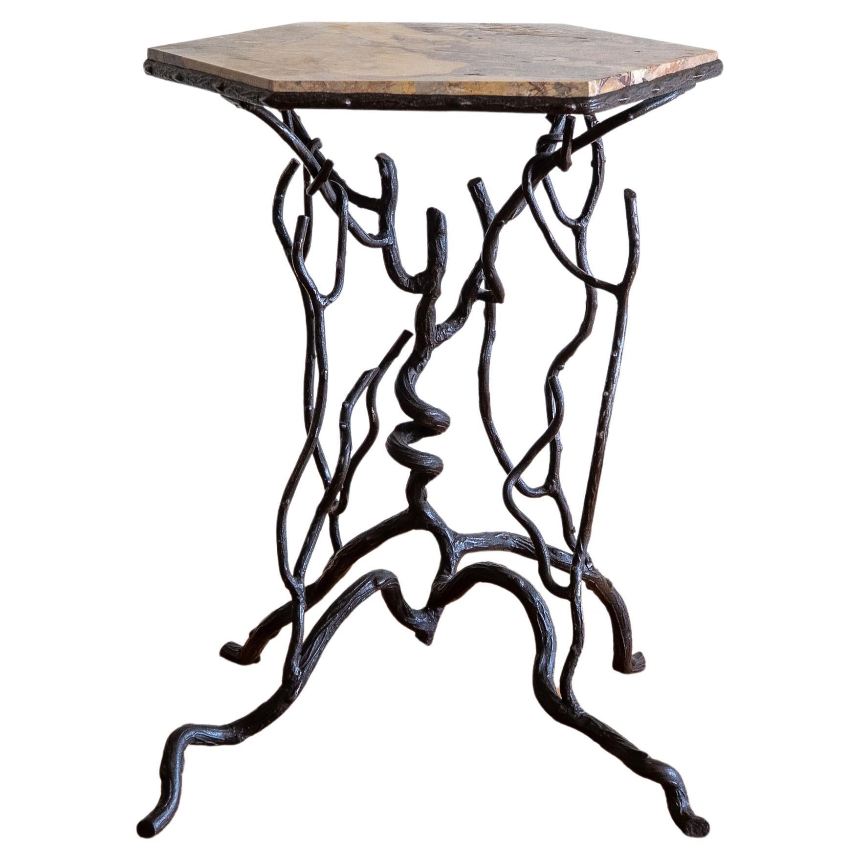 Faux Bois Bronze Center Table with Marble Top In the Style of Giacommeti