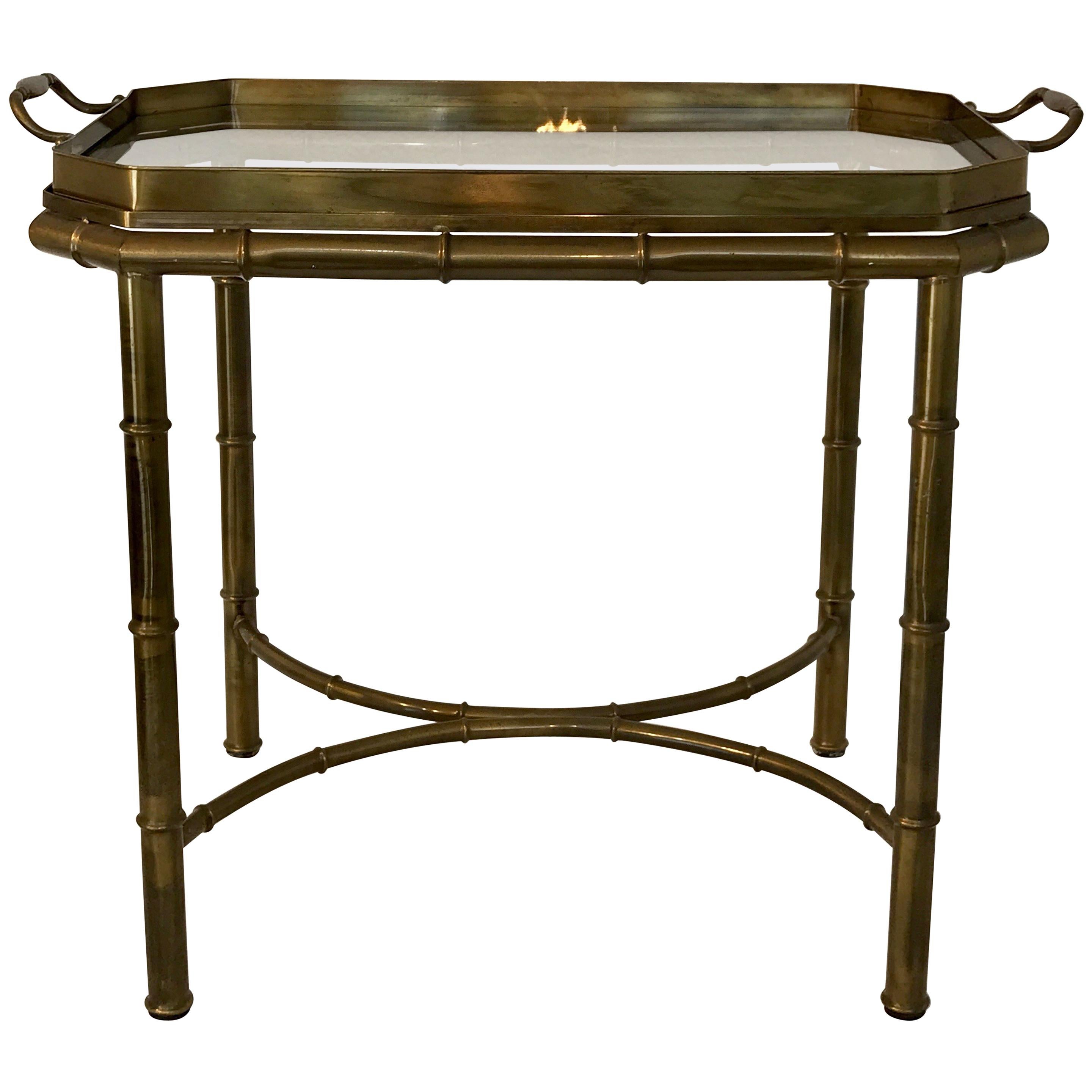 Faux Bois Campaign Style Patinated Brass Tray Table, by Mastercraft For Sale