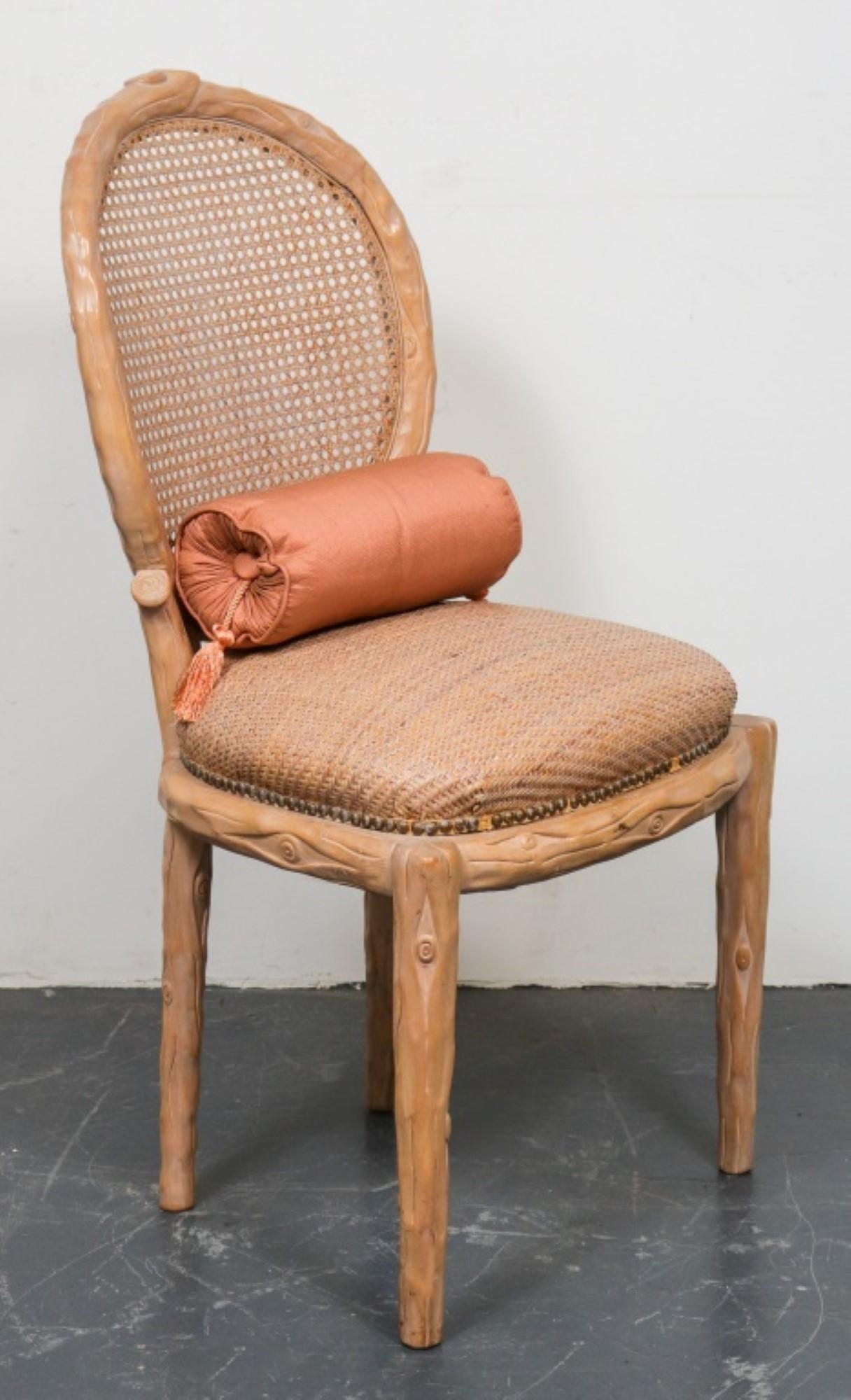 Faux Bois Caned Back Wicker Seat Side Chairs, Pr In Good Condition For Sale In New York, NY