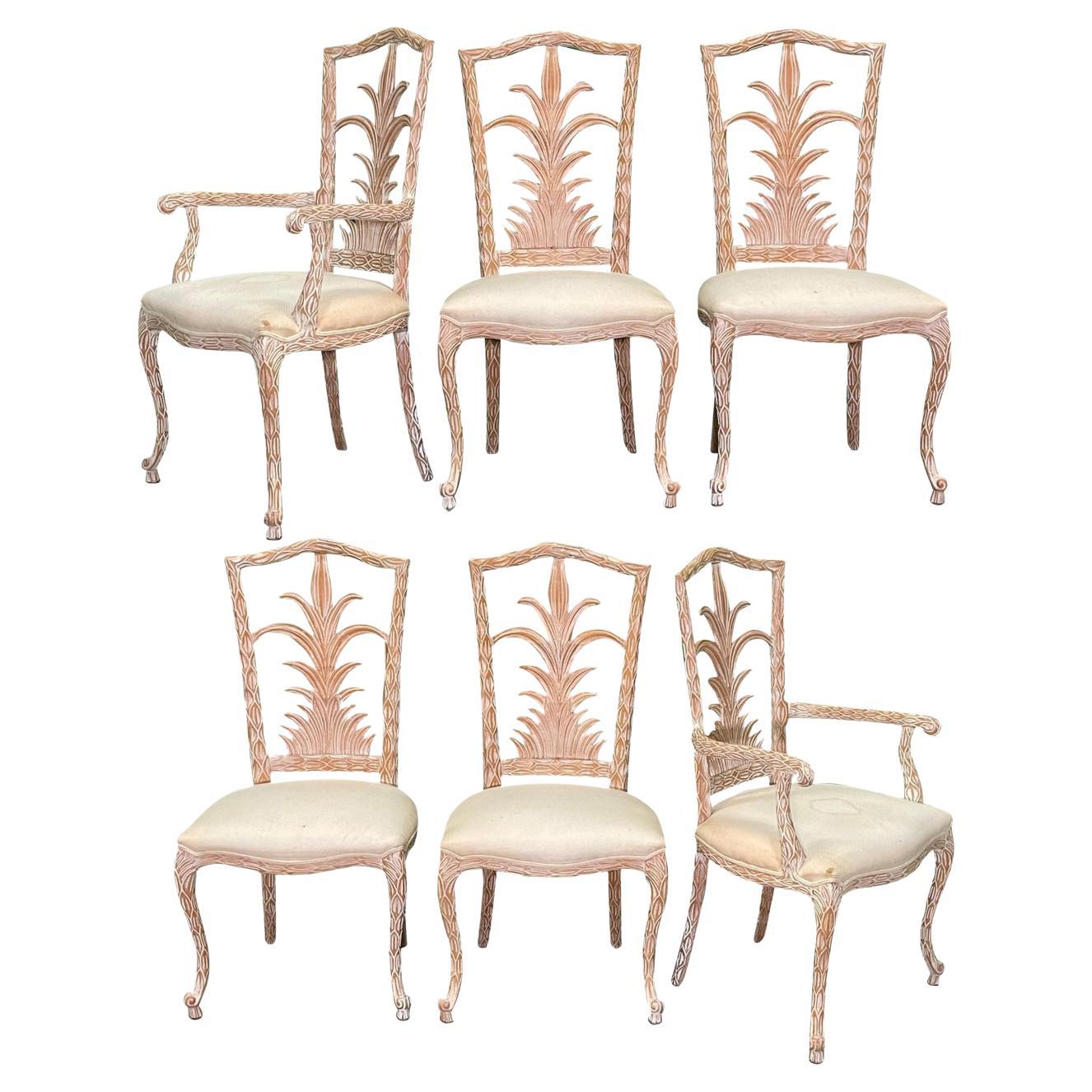 Faux Bois Carved Wood Dining Chairs For Sale