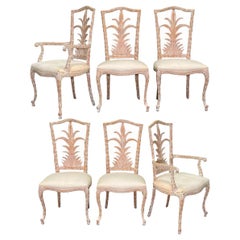Retro Faux Bois Carved Wood Dining Chairs