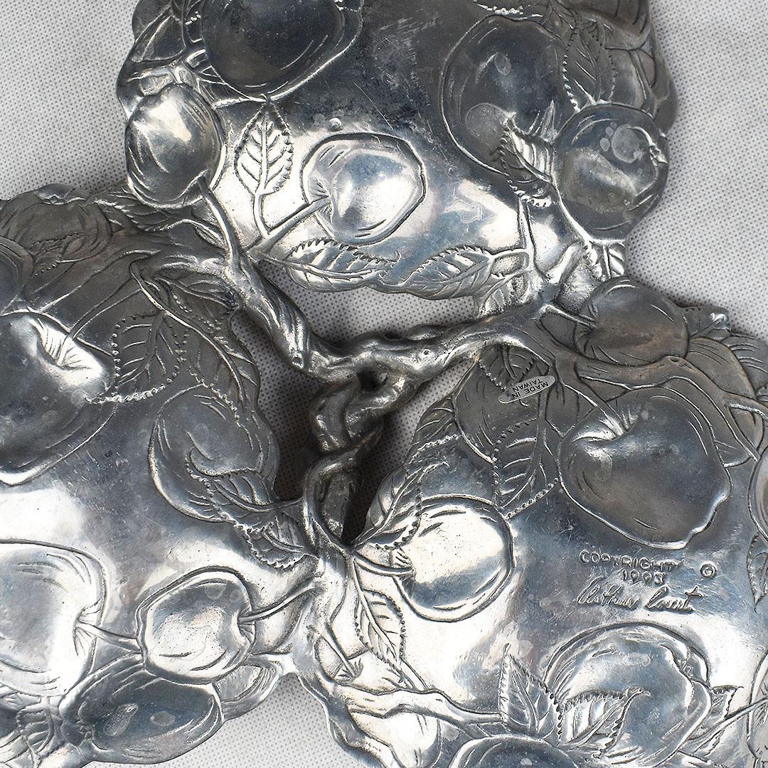 American Classical Faux Bois Cast Aluminum Silver Apple Design Condiment Platter by Arthur Court For Sale