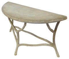 Faux Bois Cast Concrete Demi-Lune Console