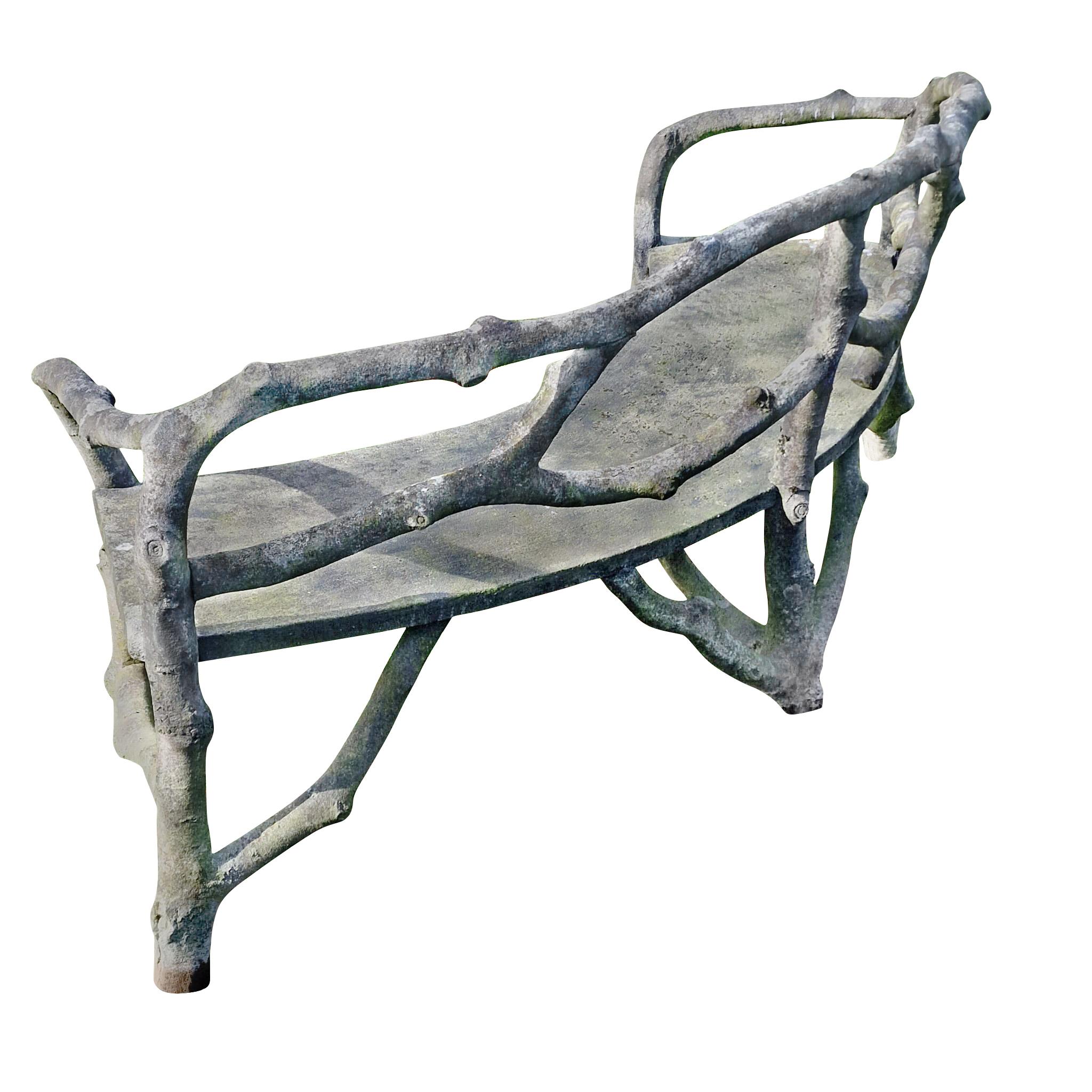 Belgian Faux Bois Cast Stone Weathered Bench, Belgium, 1950s