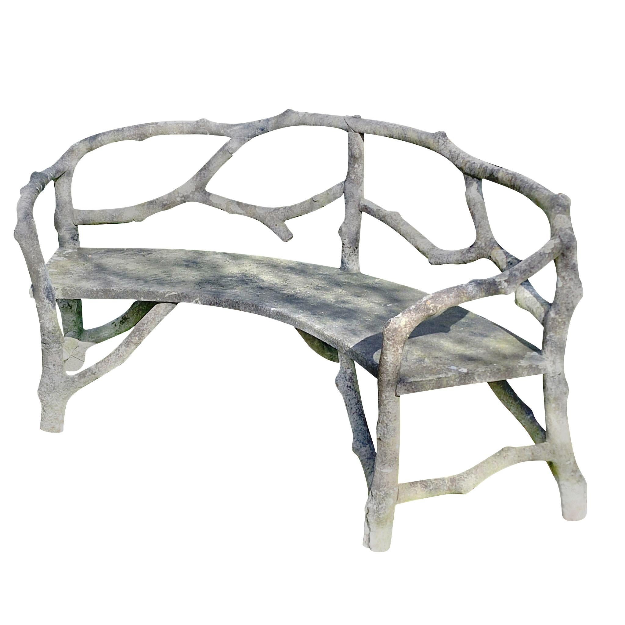 Faux Bois Cast Stone Weathered Bench, Belgium, 1950s In Good Condition In New York, NY