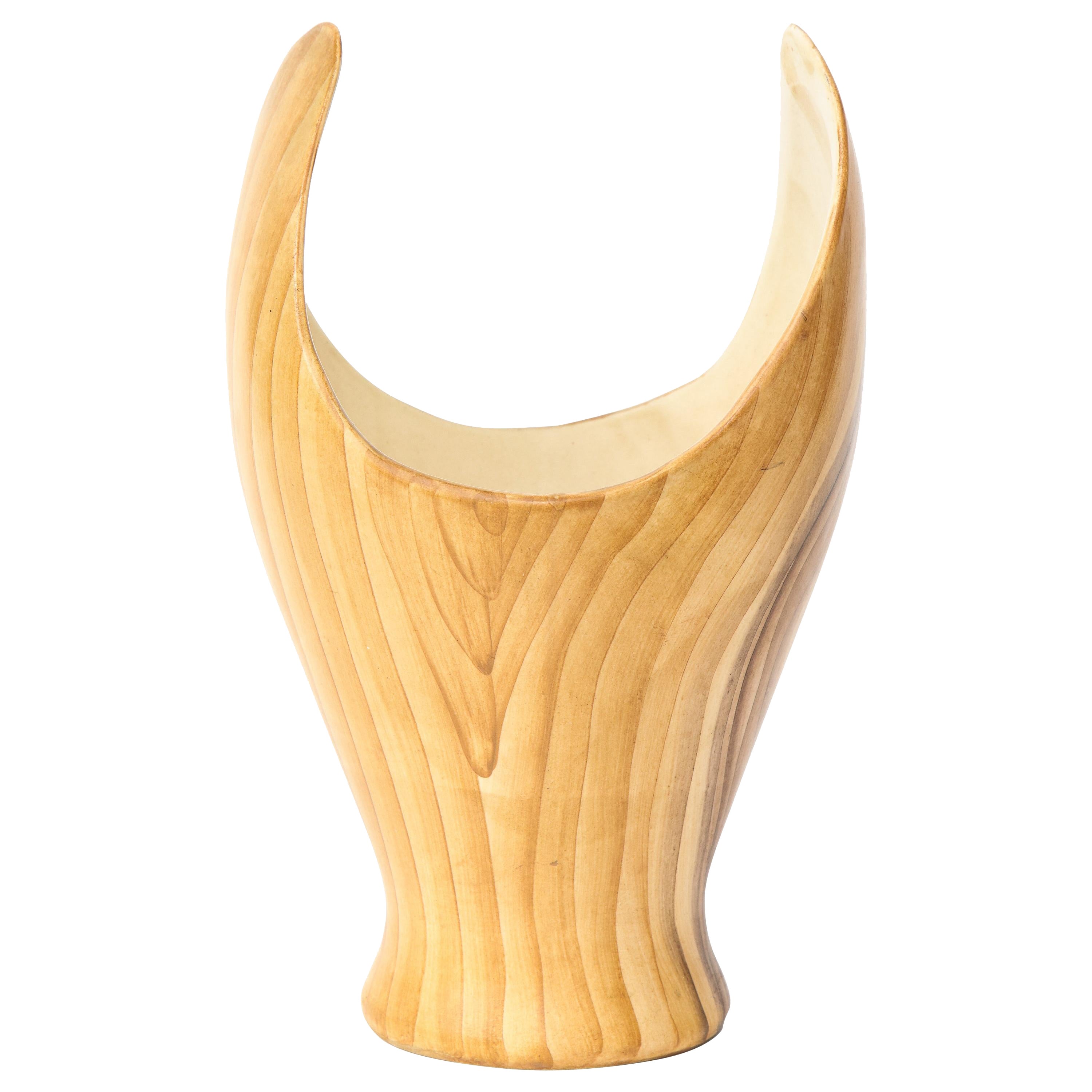 Vaso in ceramica Faux Bois di Grandjean Jourdan, Vallauris, Francia, 1960 circa (firmato) in vendita