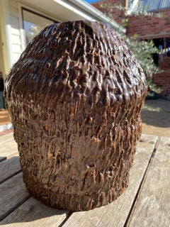 Faux Bois Chocolate Brown Vase Rinde Textur 1980s