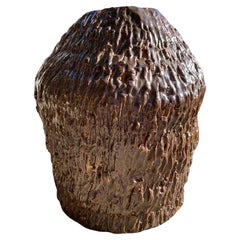 Vintage Faux Bois Chocolate Brown Vase Bark Texture 1980s