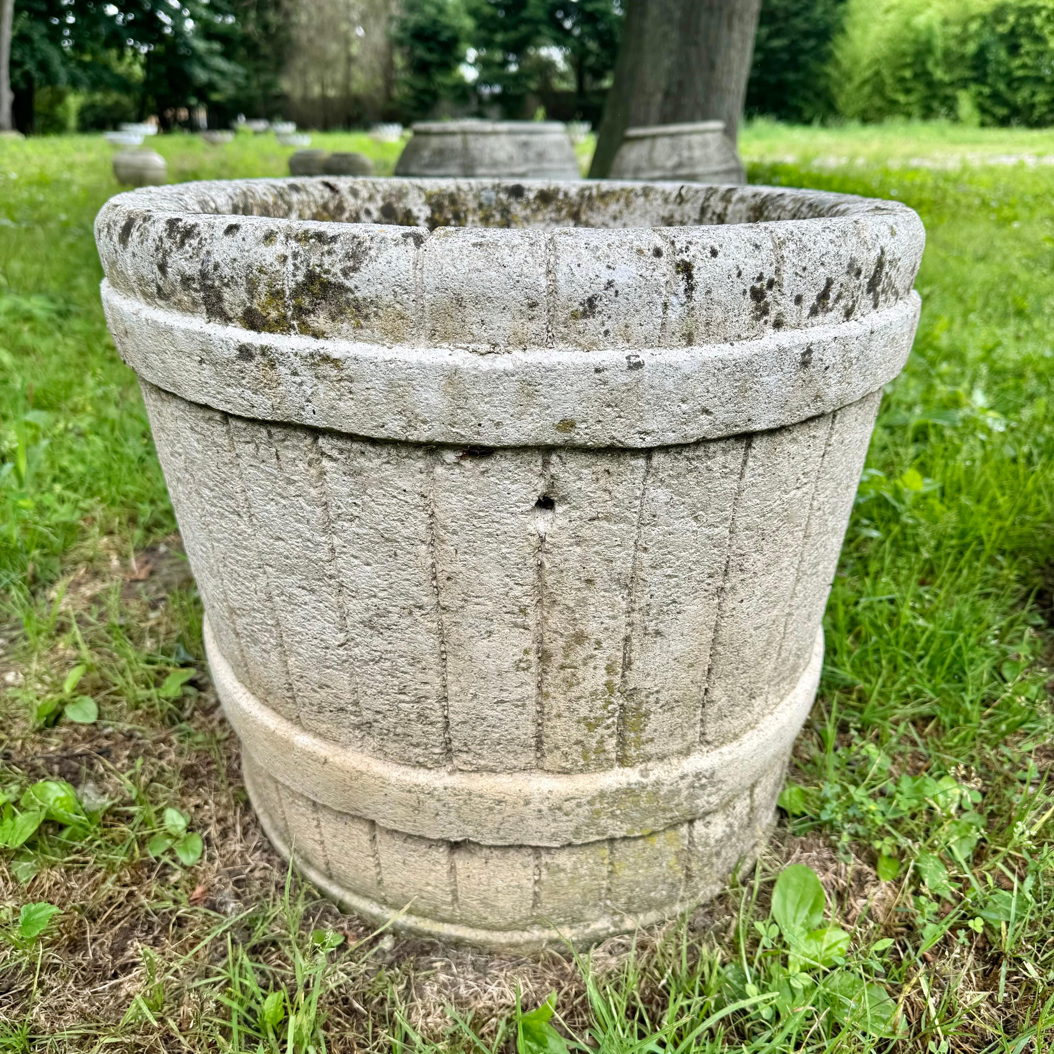 French Faux Bois Concrete Basket Planters, 1950s France For Sale