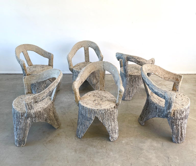 Faux Bois Concrete Garden Chairs For Sale 7