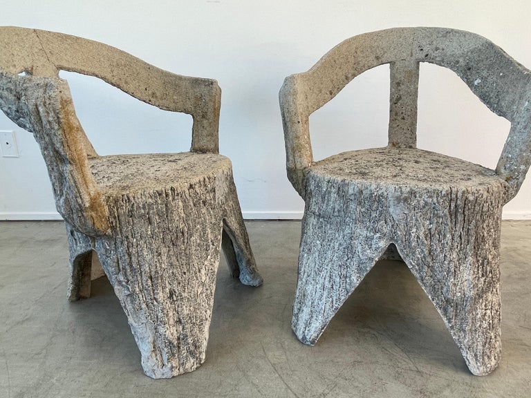 Faux Bois Concrete Garden Chairs For Sale 2