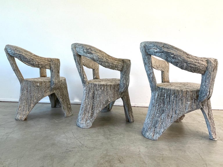 Faux Bois Concrete Garden Chairs For Sale 3
