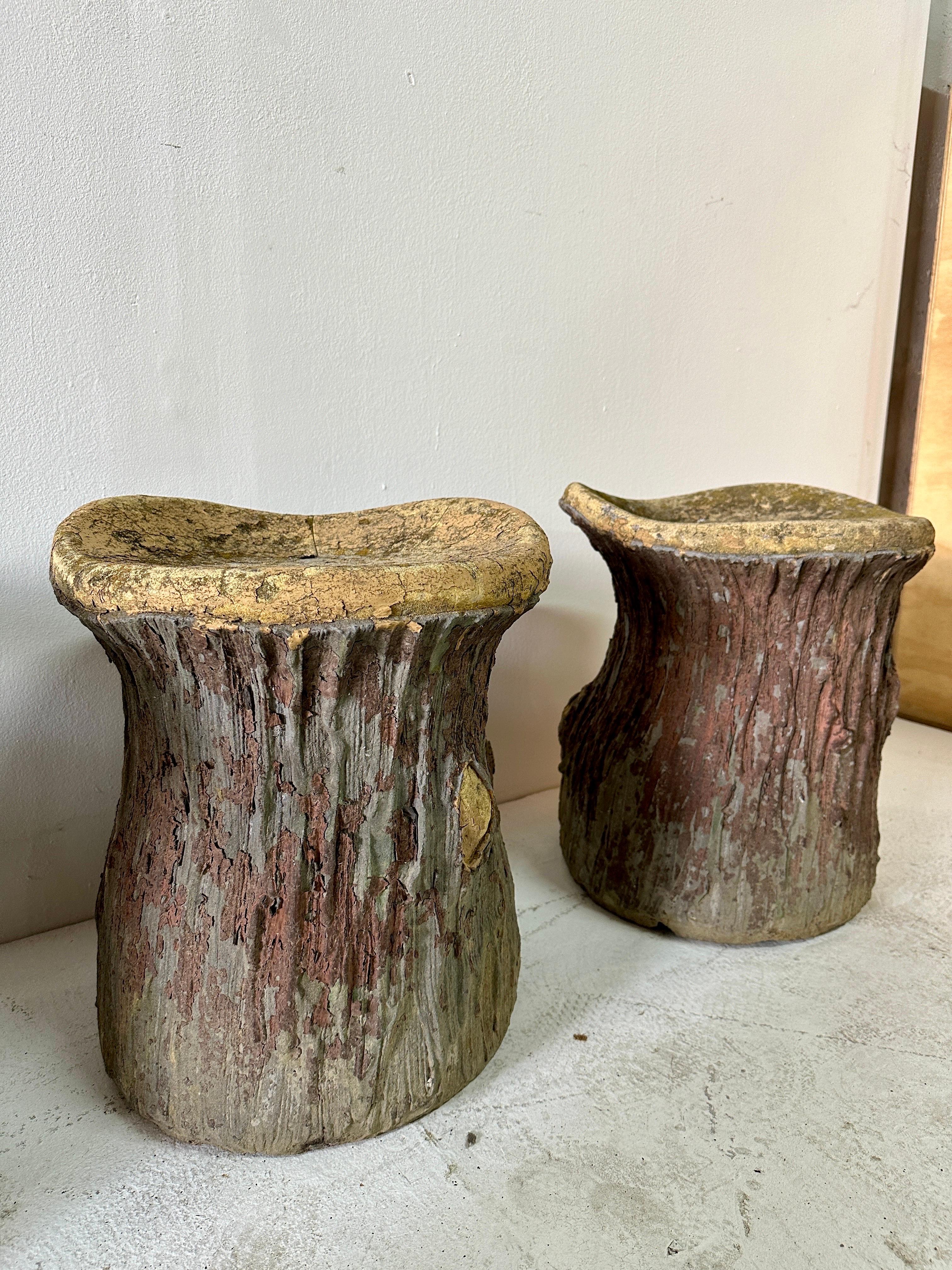 French Faux Bois Concrete Stools, France 1970's (7 Available)