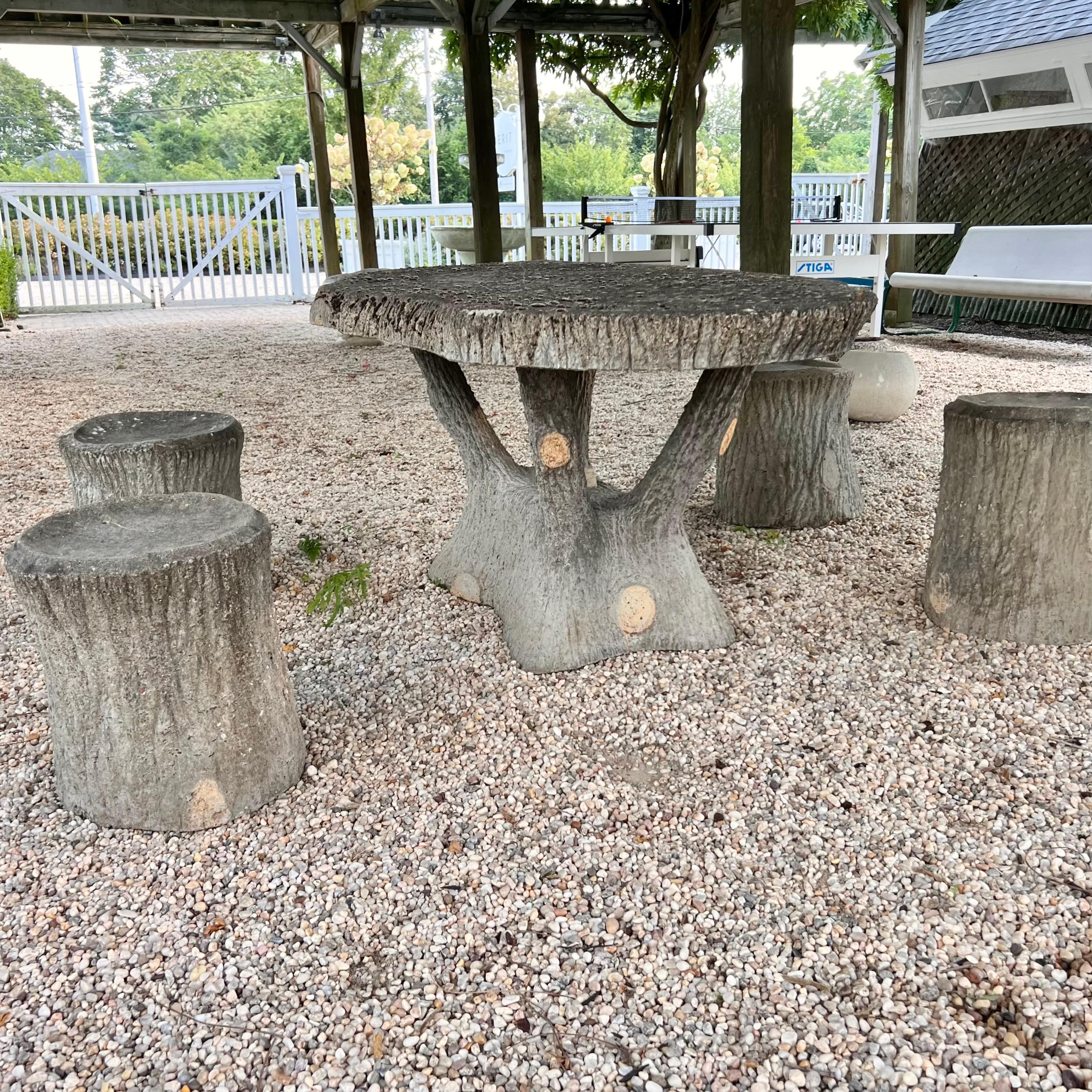 Modern Faux Bois Concrete Table and 4 Stools, 1960s France