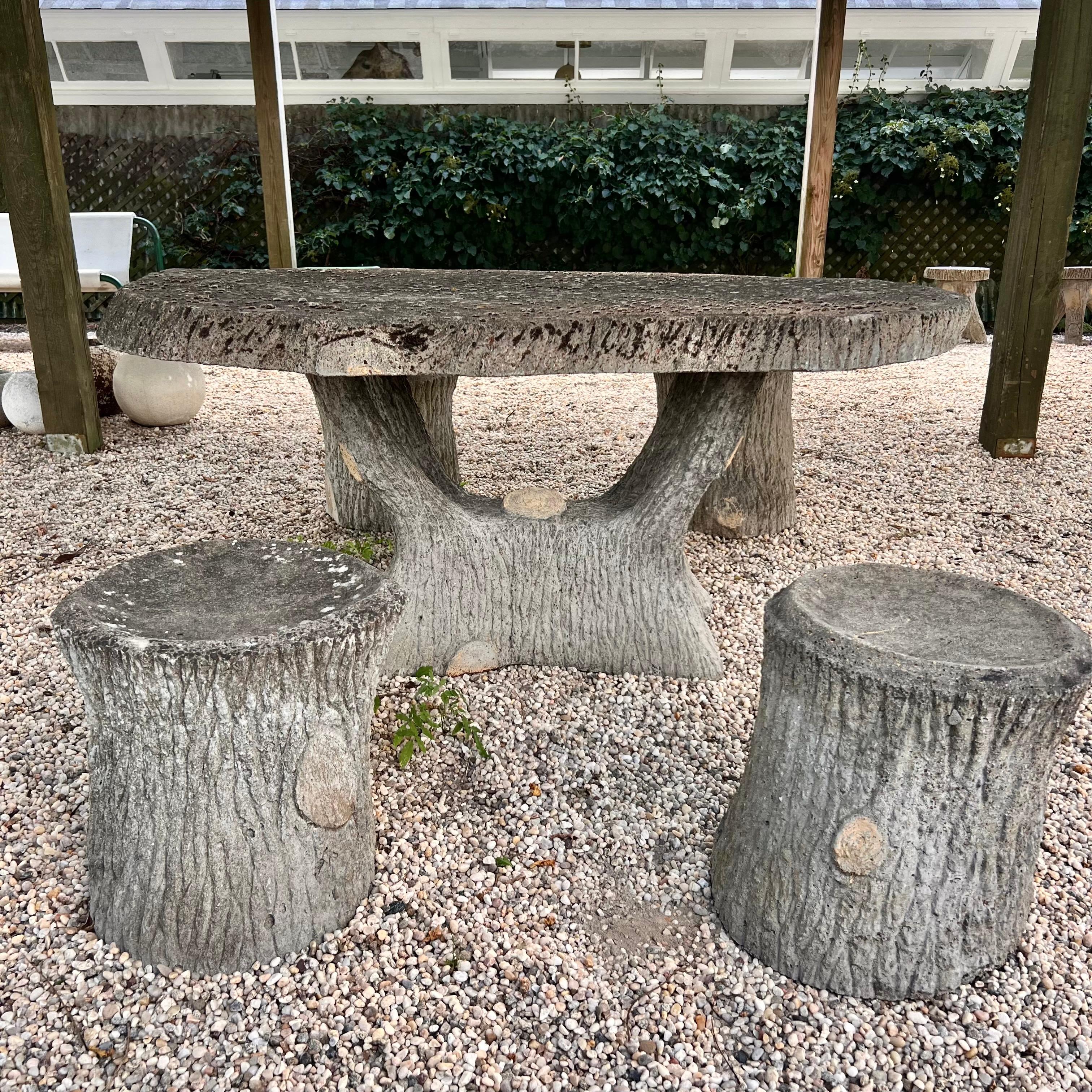 Faux Bois Concrete Table and 4 Stools, 1960s France In Good Condition In Los Angeles, CA