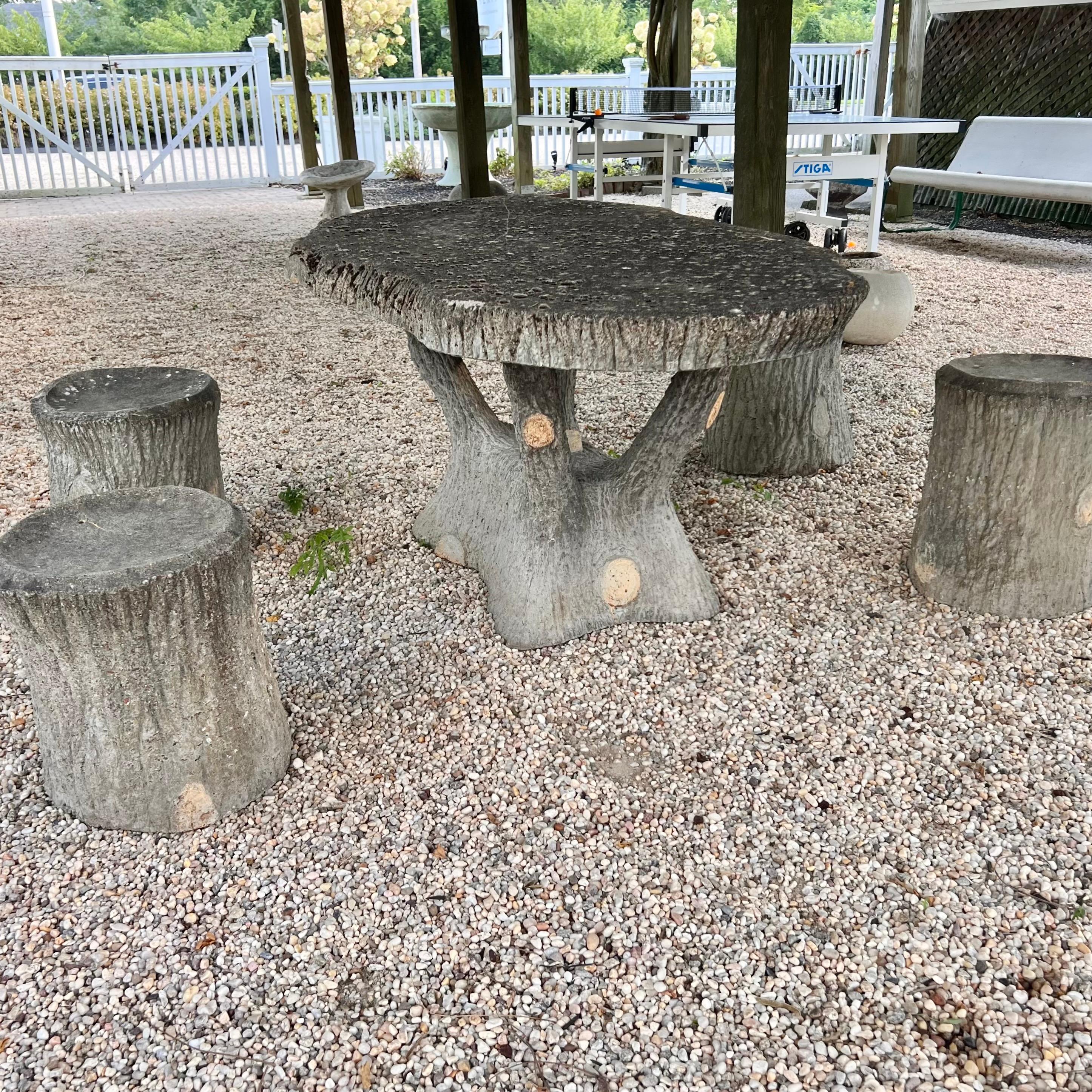 Faux Bois Concrete Table and 4 Stools, 1960s France 1