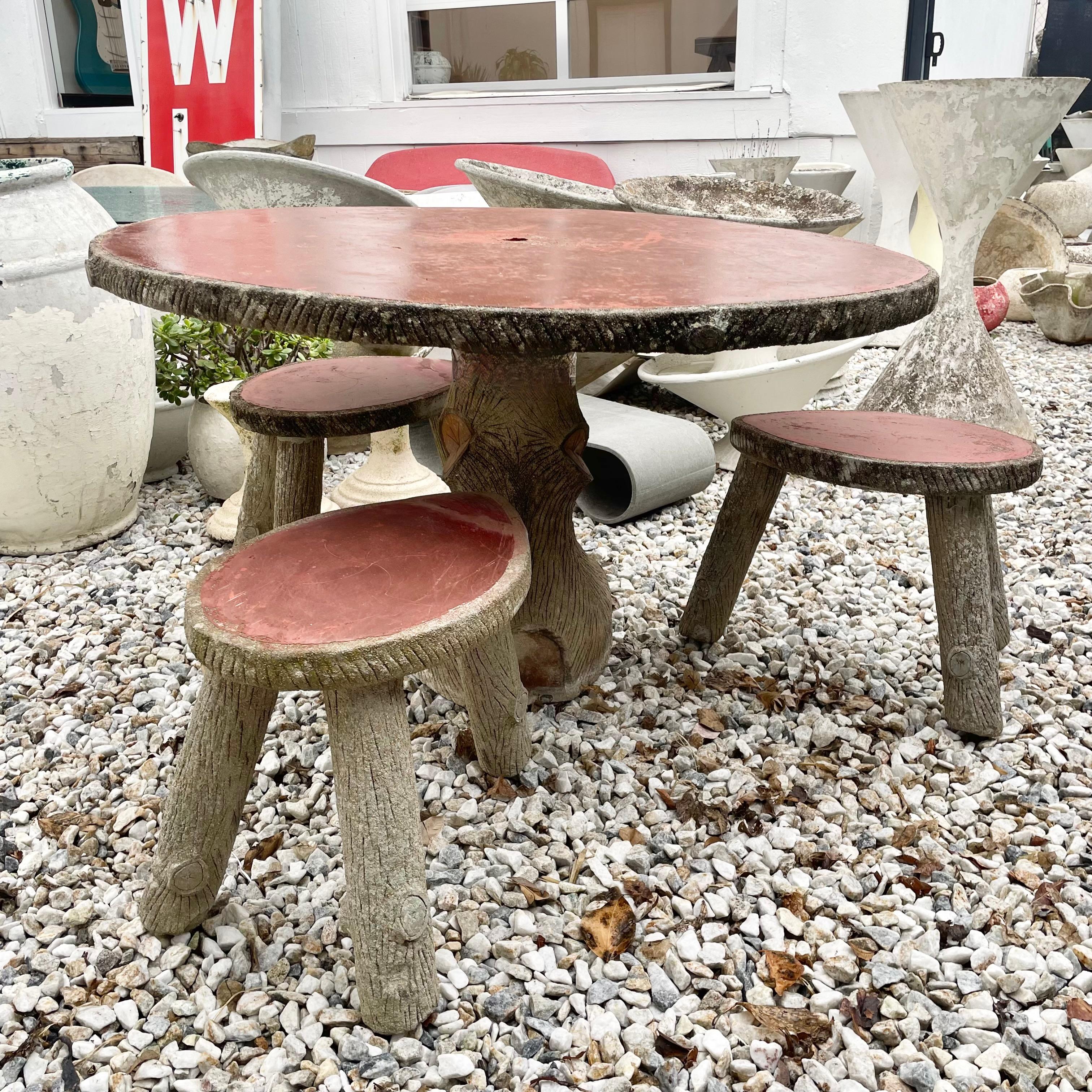 Faux Bois Concrete Table and 5 Stools, 1970s France For Sale 4
