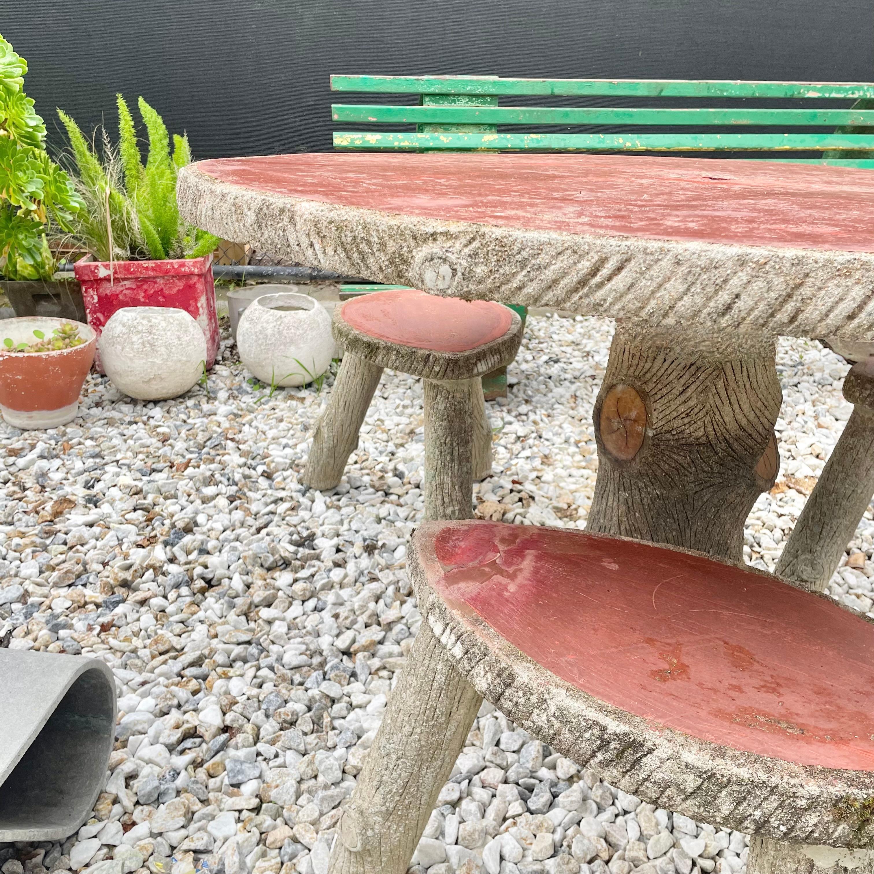 Faux Bois Concrete Table and 5 Stools, 1970s France For Sale 2