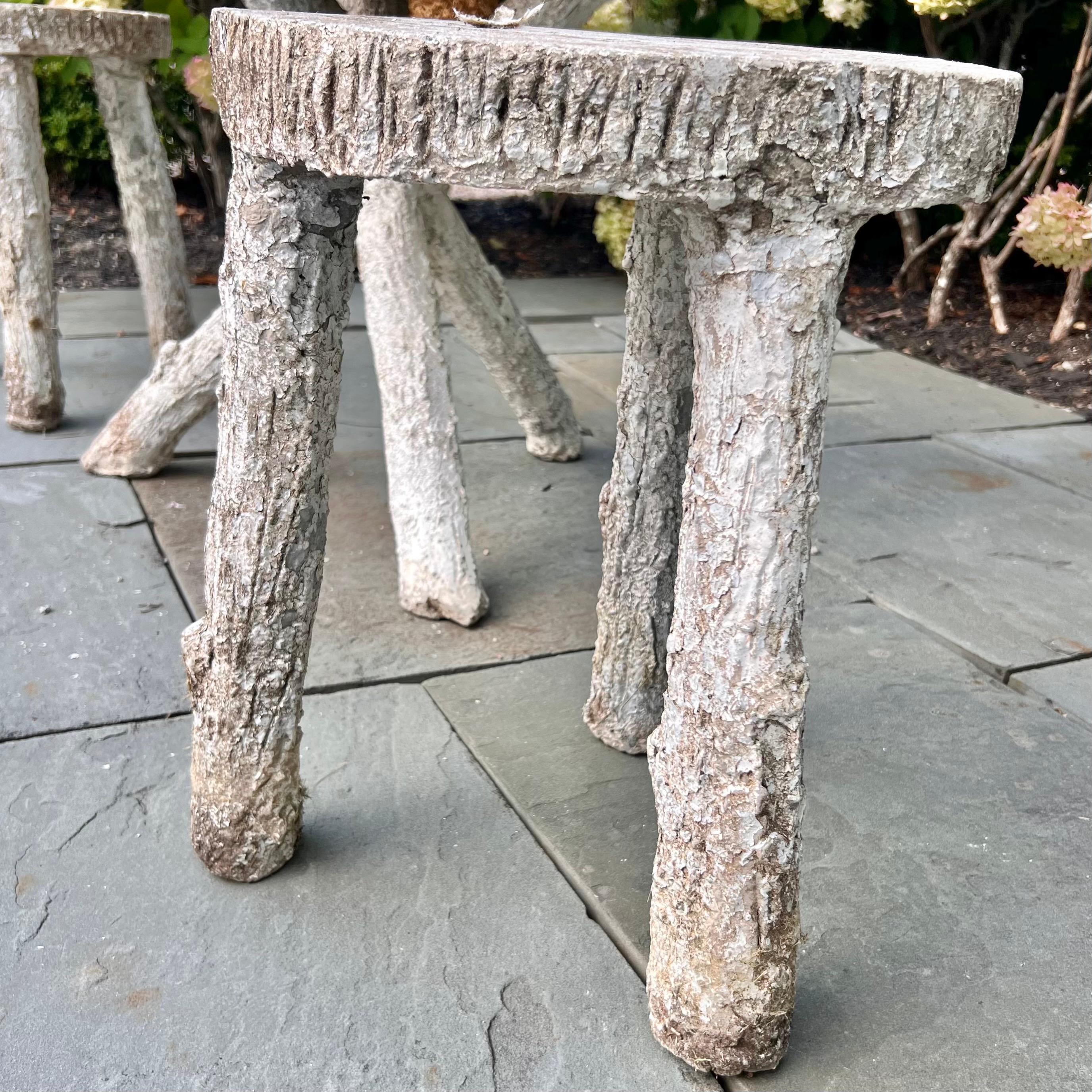 Faux Bois Concrete Table and Two Stools, 1960s France For Sale 6
