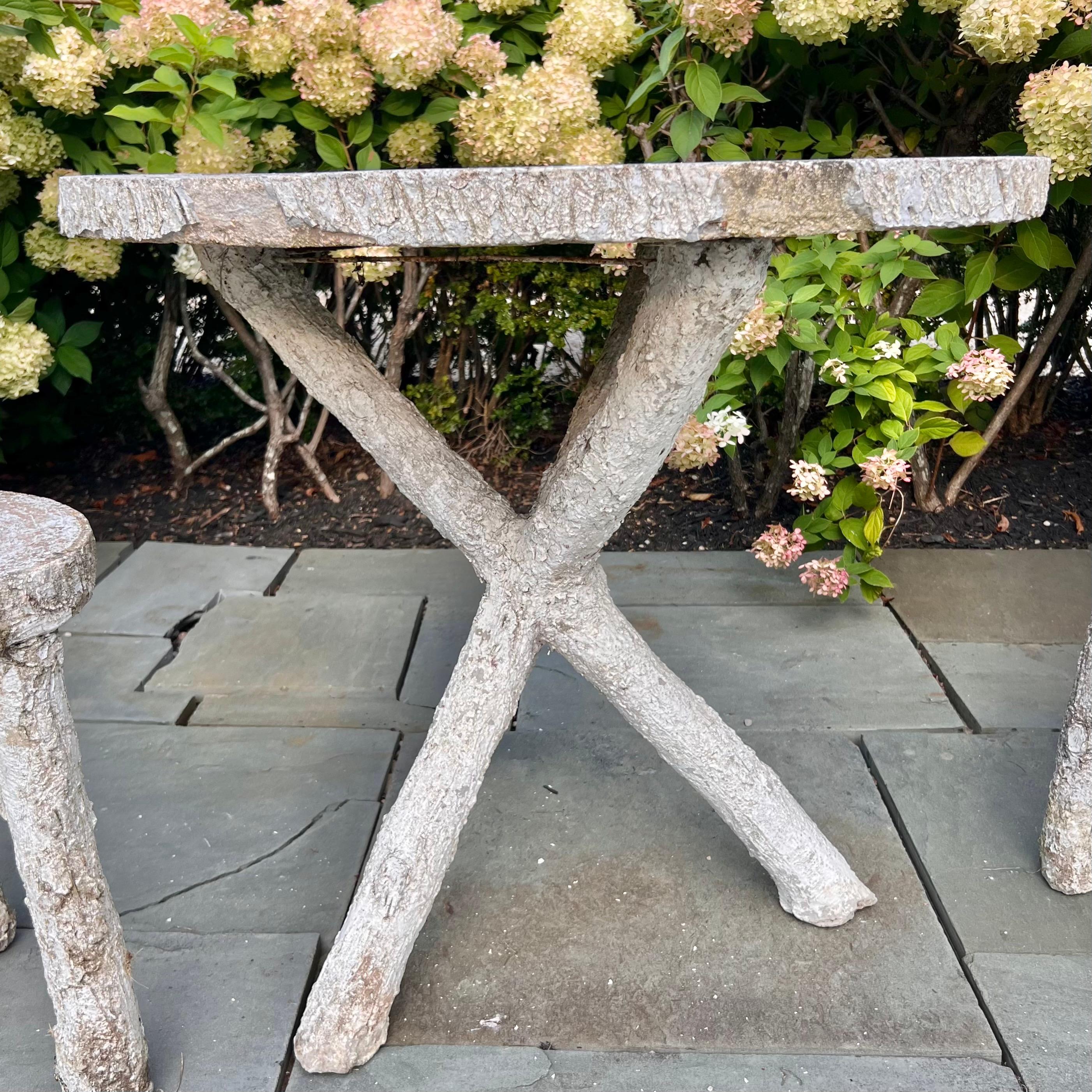 Faux Bois Concrete Table and Two Stools, 1960s France For Sale 12