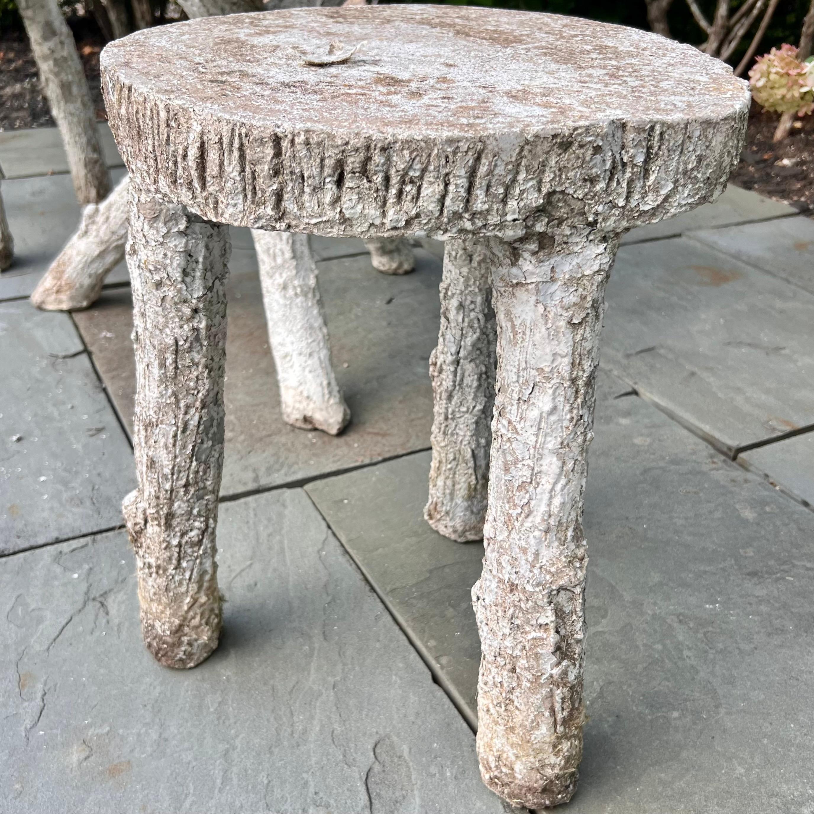 French Faux Bois Concrete Table and Two Stools, 1960s France For Sale