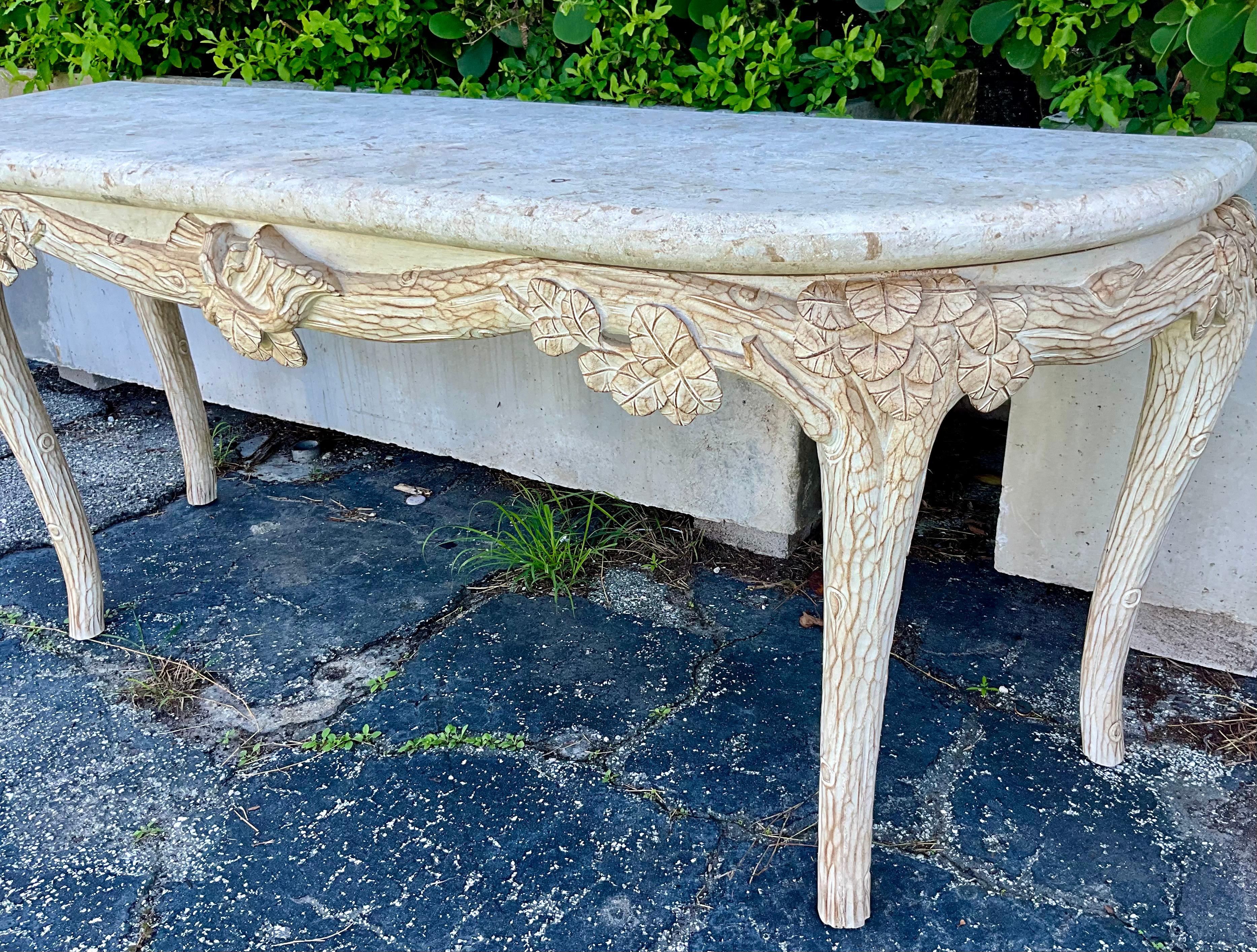 Faux Bois Console Table with Shell Stone Top In Good Condition For Sale In West Palm Beach, US