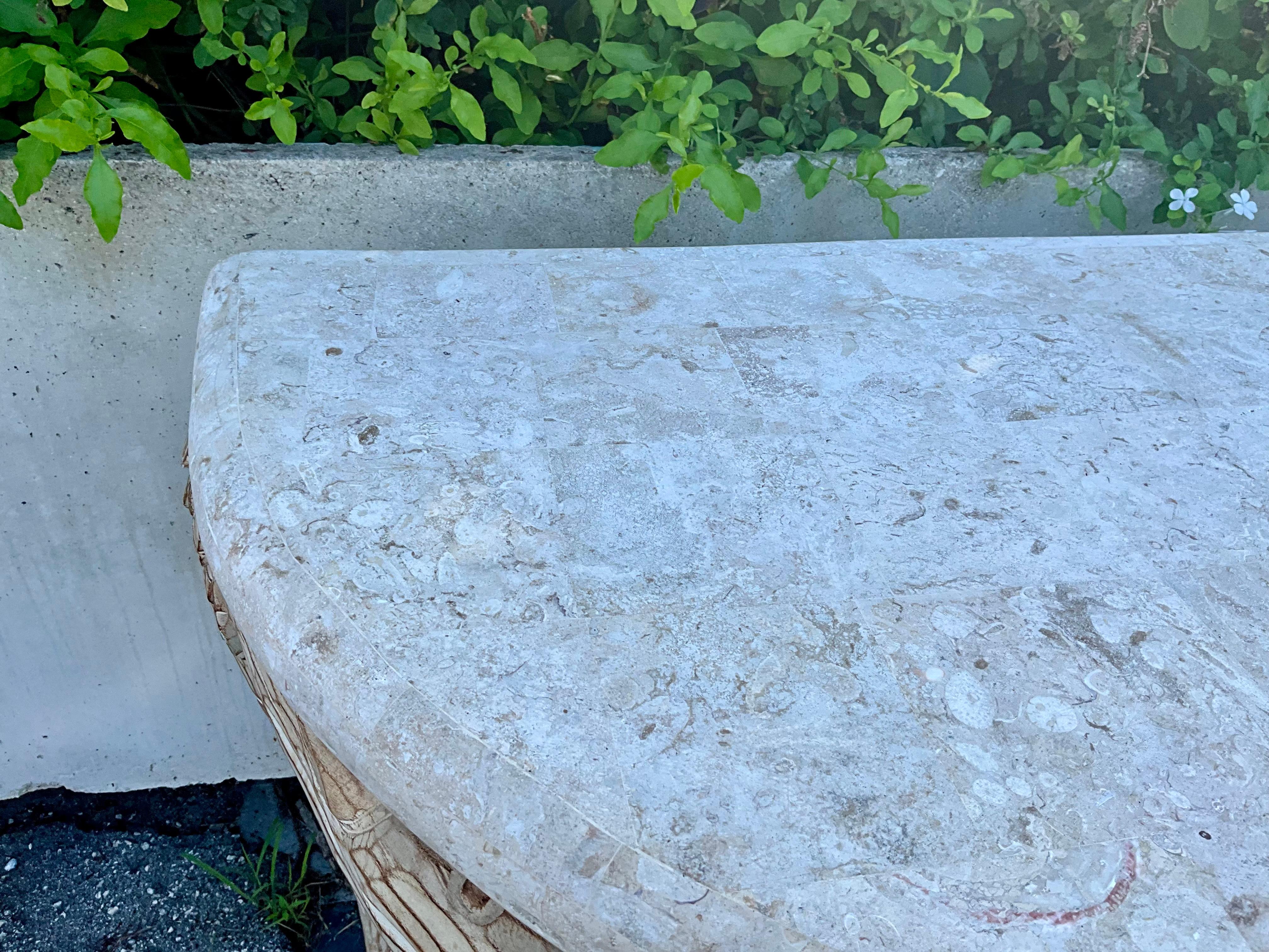 Wood Faux Bois Console Table with Shell Stone Top For Sale