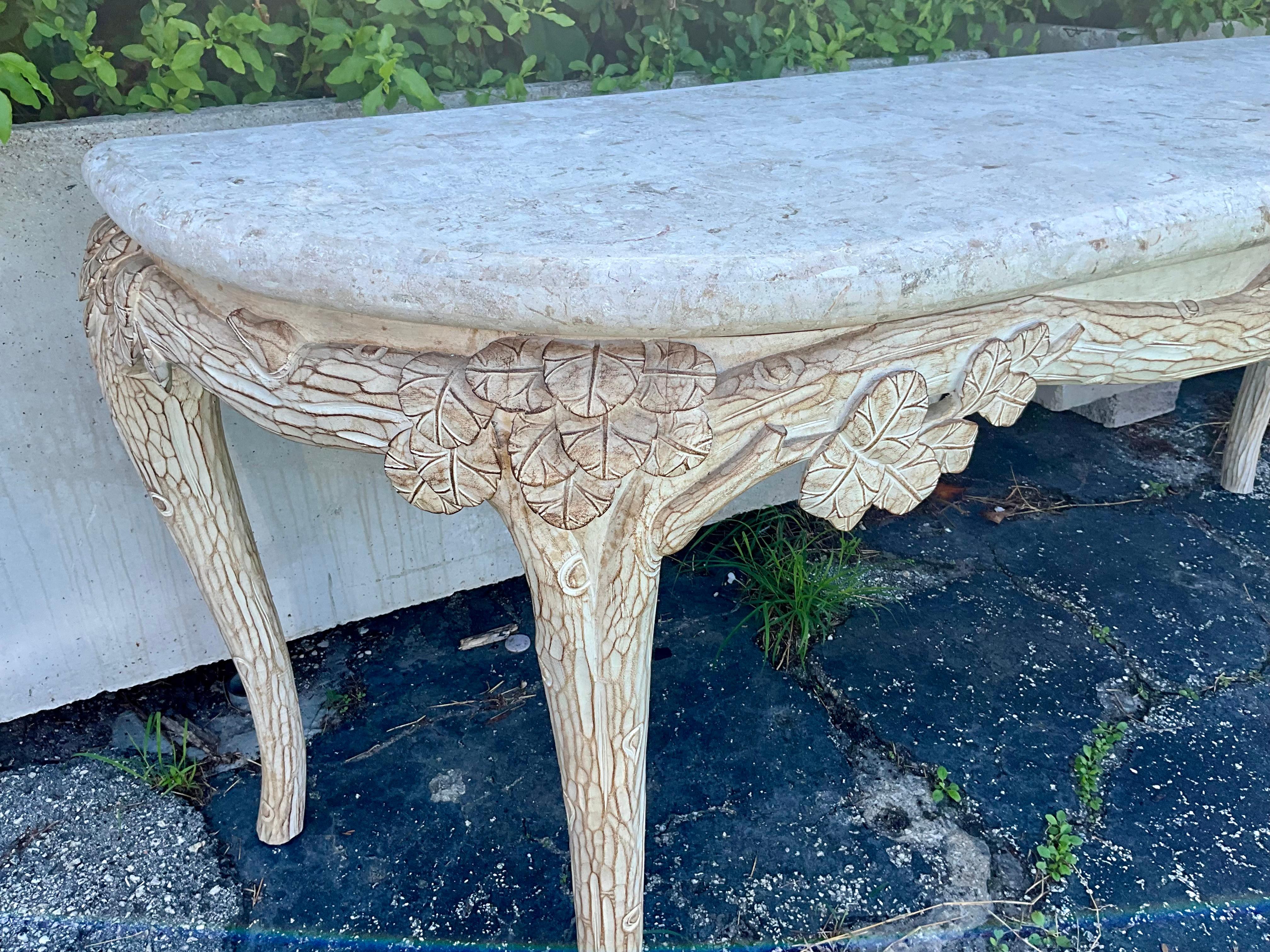 Faux Bois Console Table with Shell Stone Top For Sale 1
