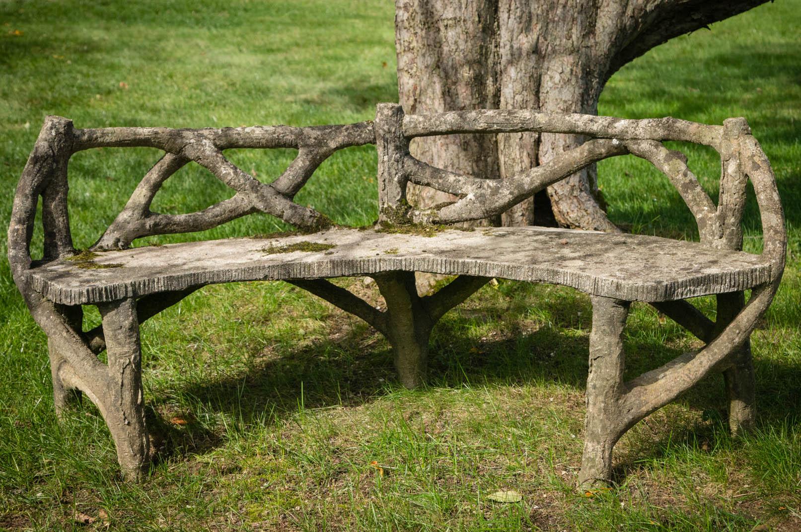 French Faux Bois Curved Bench