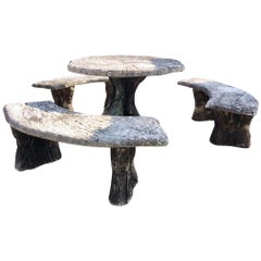 Faux Bois (Fake Wood) Garden Set Consisting of a Table and Three Benches