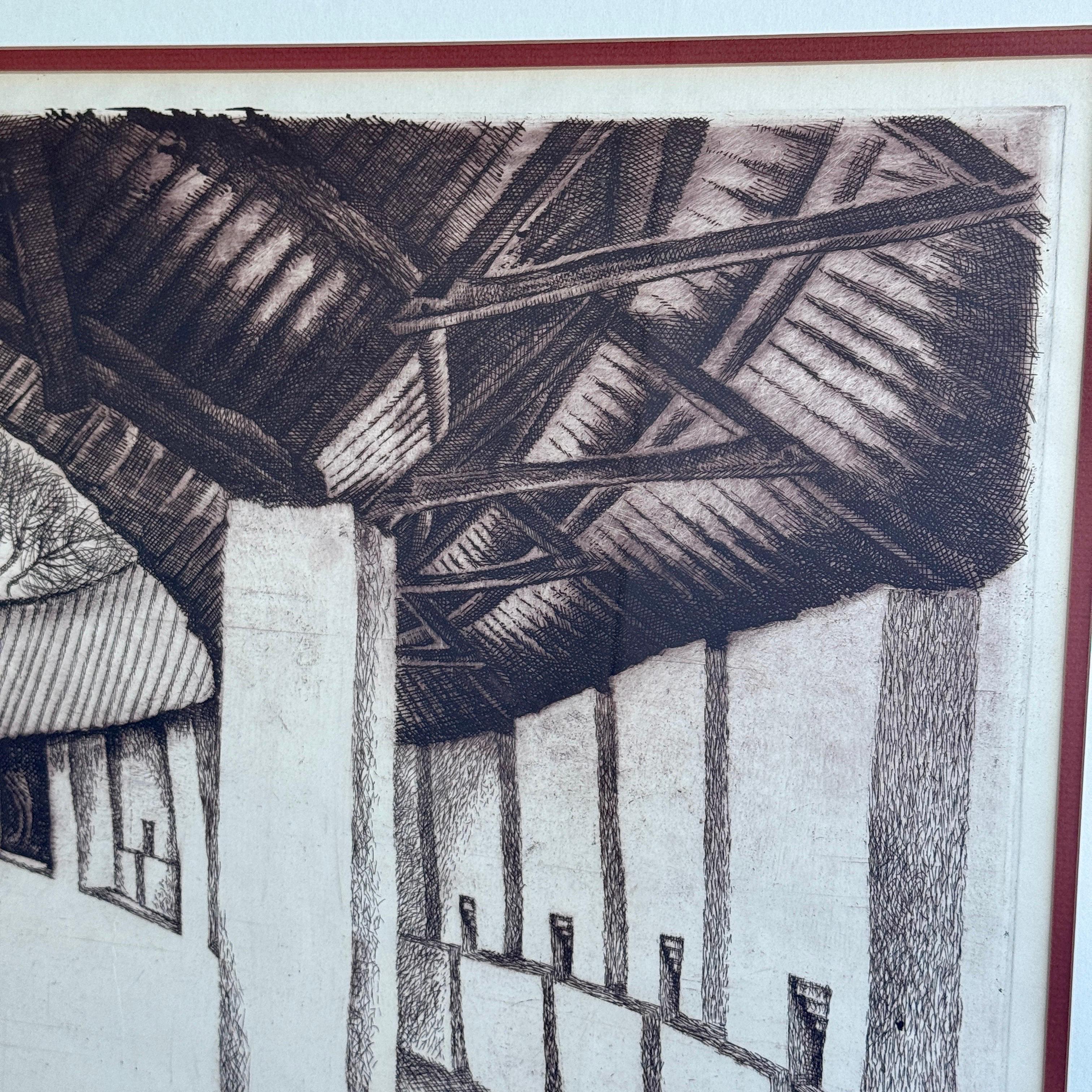 Faux Bois-Rahmen mit Kupferätzdruck eines Innenhofs im Zustand „Gut“ im Angebot in Haddonfield, NJ
