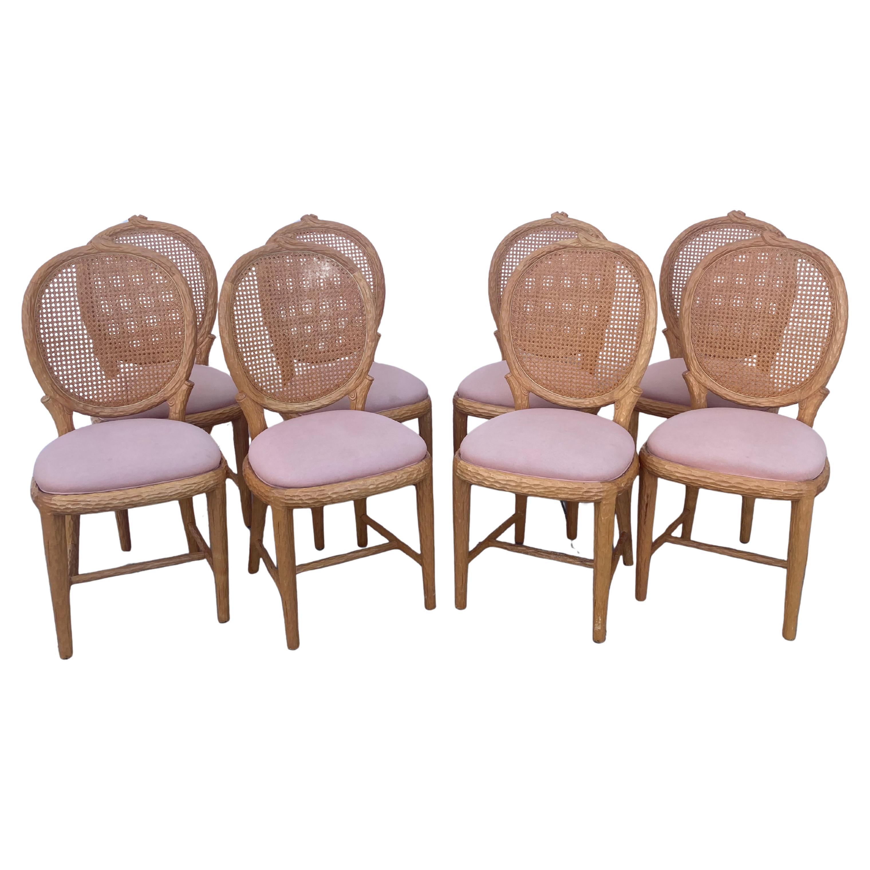 Faux Bois French Louis Style Dining Chairs with Cane Back- Set of 8