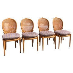 Faux Bois French Style Dining Side Chairs With Cain Backs and Rush Seats - Set 4