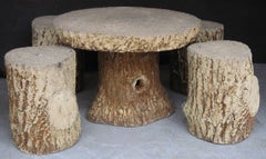 Faux Bois Garden Stone Set, Table and Four Stools