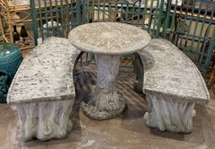Faux Bois Garden Stone Table Set with Two Bench Seats from England
