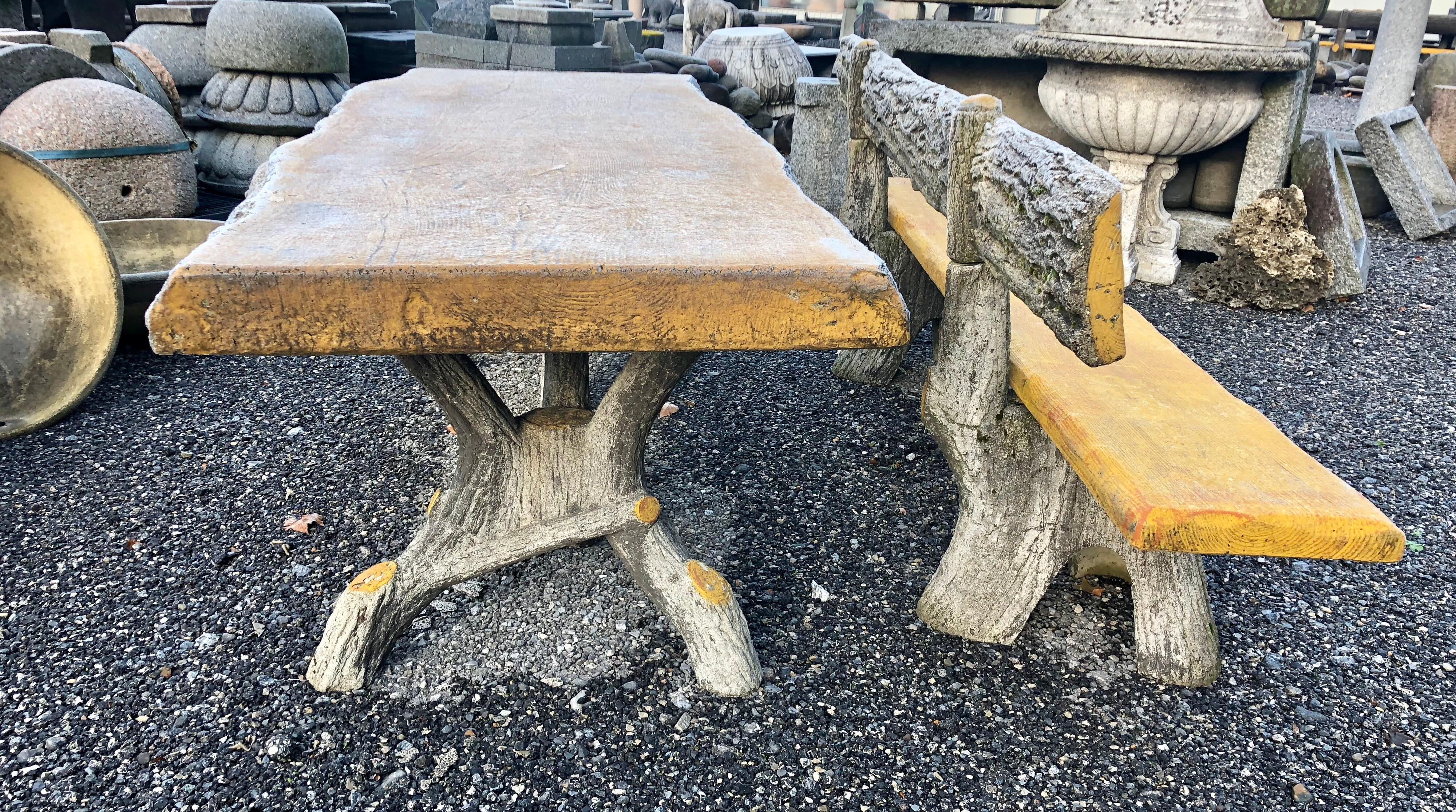 Faux Bois Garden Table Tree Look, Yellow Painted Top In Good Condition In Sofia, BG