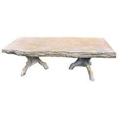 Faux Bois Garden Table Tree Look, Yellow Painted Top