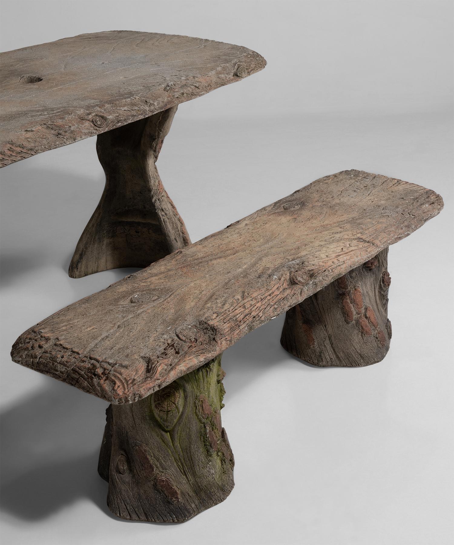 French Faux Bois Garden Table with Benches, France, 20th Century