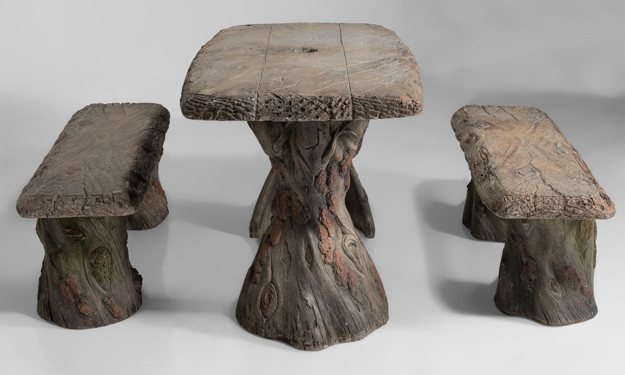 Faux Bois Garden Table with Benches, France, 20th Century 1