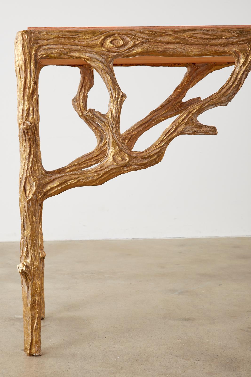 Faux Bois Gilt Gesso Console Table with Faux Marble Top 4