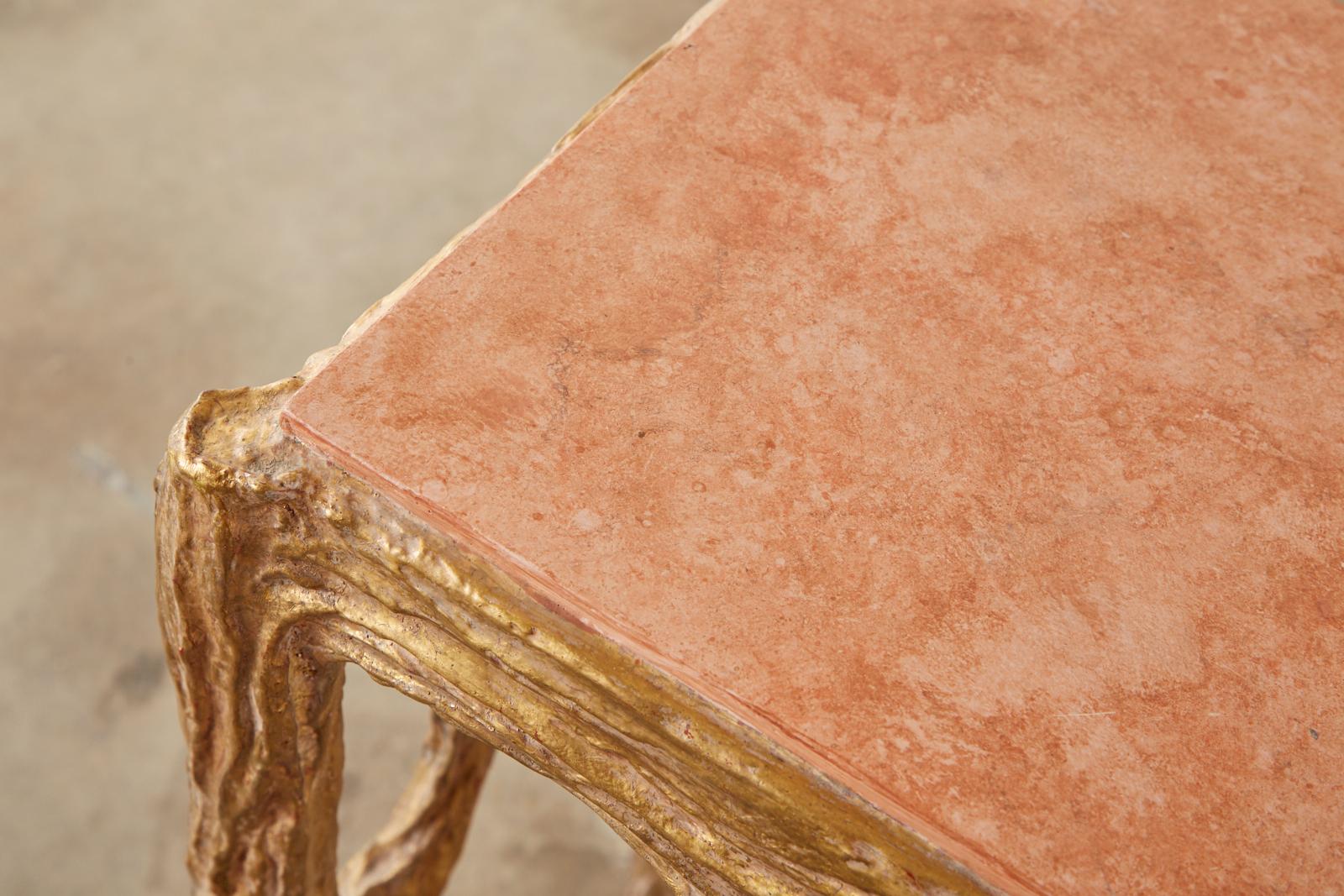 Faux Bois Gilt Gesso Console Table with Faux Marble Top 6