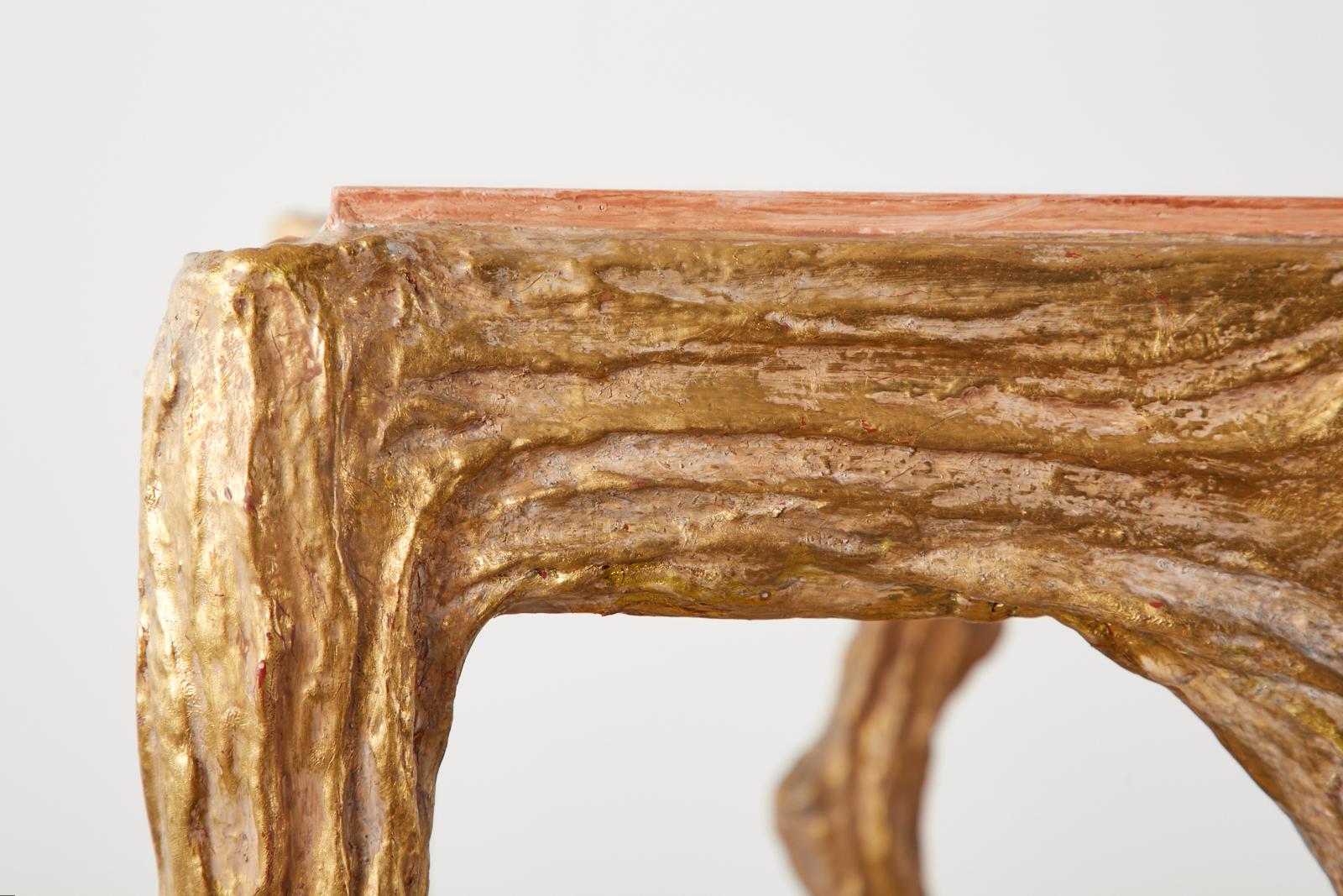 Faux Bois Gilt Gesso Console Table with Faux Marble Top 7